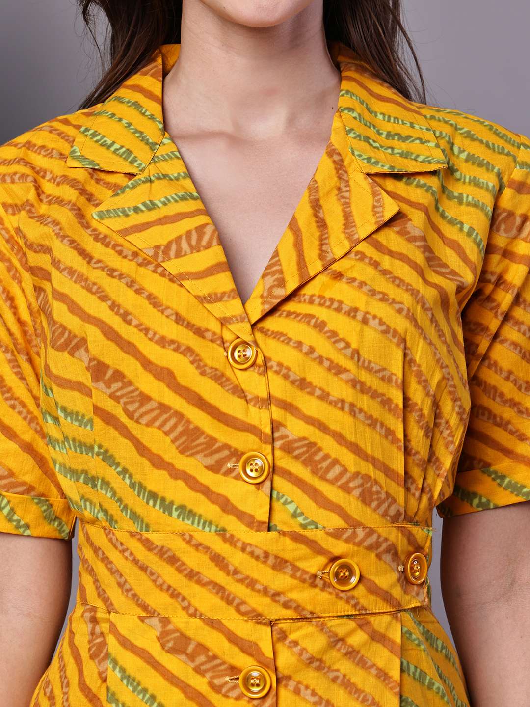 Women's Yellow Printed Cotton Shirt Dress - Image 5